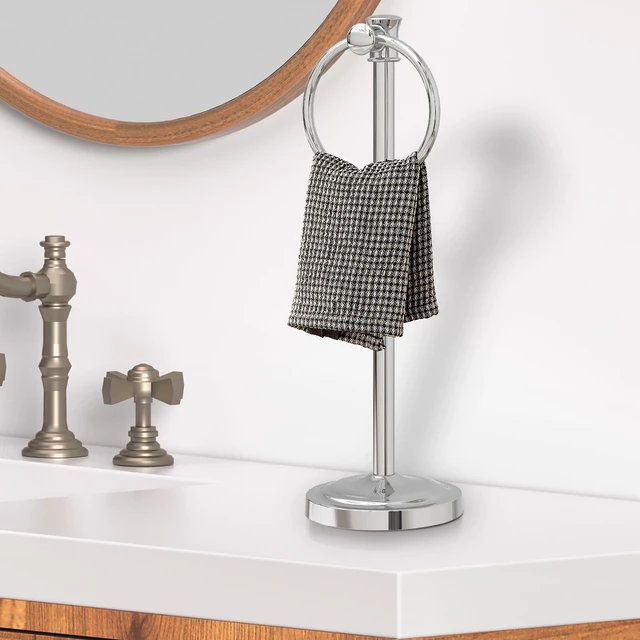 Alt view image 3 of 7 - Hand Towel Holder Stand Free Standing Towel Bar Polished Chrome 17 Inch Hanging Floor Hand Towel Rack Ring,for Bathroom Kitchen Countertops, Hardware Accessories SUS 304 Heavy-Duty Base