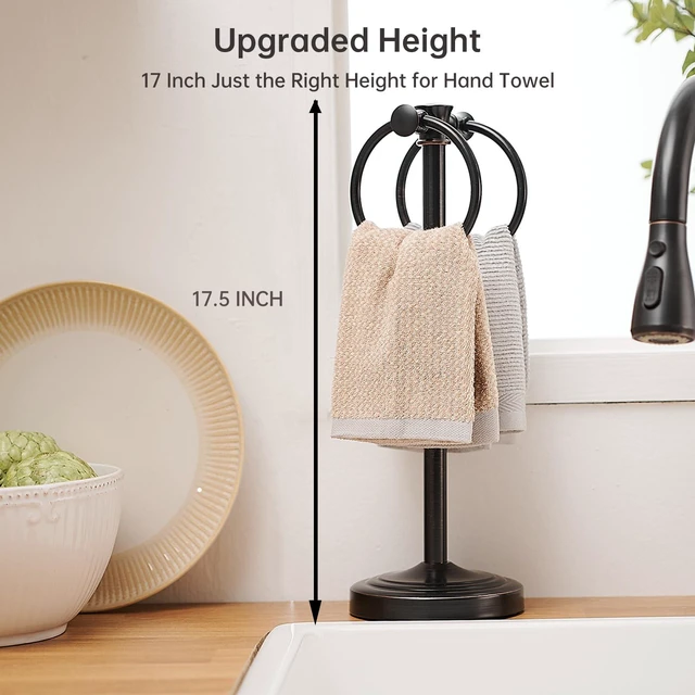 Alt view image 3 of 7 - Hand Towel Holder Stand Bathroom Countertop Towel Bar Rack Bronze Oil Rubber Bronze, Freestanding, Free Standing Towel Ring Hanger for Vanity Counter Kitchen Accessories, Stainless Steel