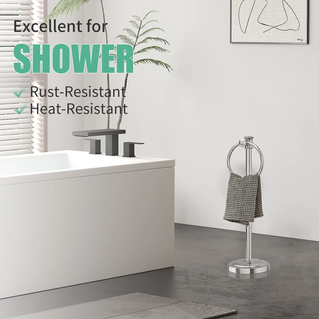 Alt view image 4 of 7 - Hand Towel Holder Stand Free Standing Towel Bar Polished Chrome 17 Inch Hanging Floor Hand Towel Rack Ring,for Bathroom Kitchen Countertops, Hardware Accessories SUS 304 Heavy-Duty Base
