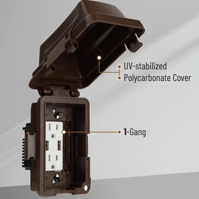 Alt view image 3 of 7 - Weatherproof Electrical Outlet Cover, 1-Gang, Brown Outdoor Outlet Cover Weatherproof, Outdoor Plug Cover, Outlet Cover Box