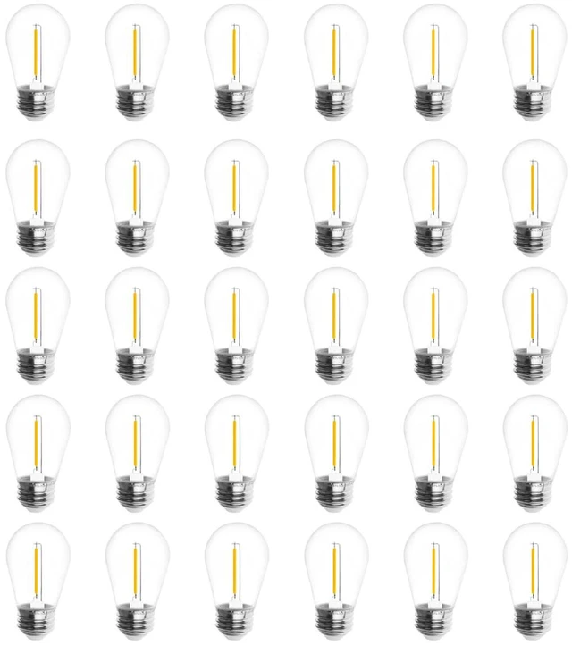Main image of 30-Pack S14 Outdoor String Light Bulbs for Patio Lights, 2200K, 1W Plastic Outdoor Indoor S14 String Bulbs for Decoration, 11W Equivalent, 120V, E26 Base Warm White Edison Bulbs Waterproof