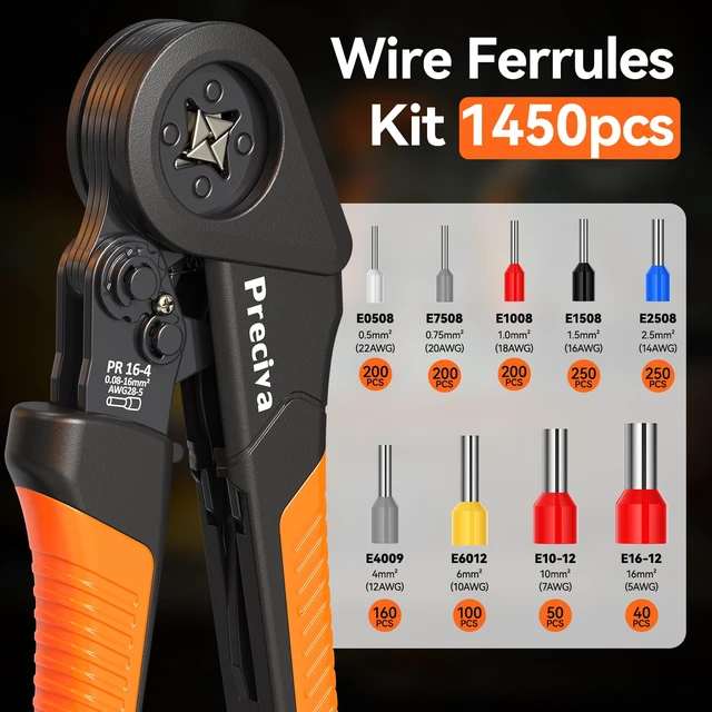 Alt view image 2 of 7 - Ferrule Crimping Tool Kit AWG 28-5 with Wire Stripper & Connectors Self-Adjustable Ratchet Ferrule Crimper with Automatic Wire Stripper, 1450Pcs Ferrule Connectors and Stickers