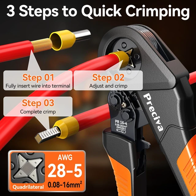 Alt view image 3 of 7 - Ferrule Crimping Tool Kit AWG 28-5 with Wire Stripper & Connectors Self-Adjustable Ratchet Ferrule Crimper with Automatic Wire Stripper, 1450Pcs Ferrule Connectors and Stickers