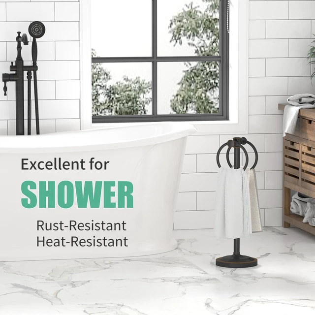 Alt view image 7 of 7 - Hand Towel Holder Stand Bathroom Countertop Towel Bar Rack Bronze Oil Rubber Bronze, Freestanding, Free Standing Towel Ring Hanger for Vanity Counter Kitchen Accessories, Stainless Steel