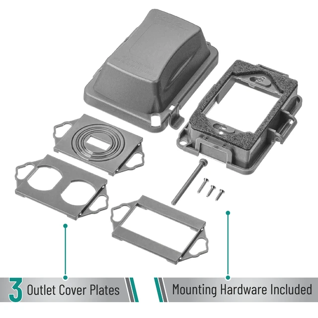 Alt view image 5 of 7 - Weatherproof Electrical Outlet Cover, 1-Gang, Gray Outdoor Outlet Cover Weatherproof Outlet Cover Box, Outdoor Plug Cover