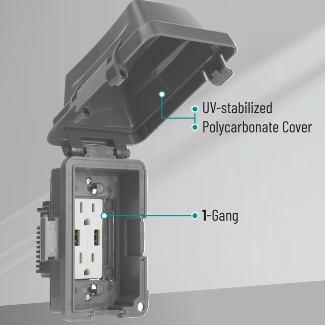 Alt view image 3 of 7 - Weatherproof Electrical Outlet Cover, 1-Gang, Gray Outdoor Outlet Cover Weatherproof Outlet Cover Box, Outdoor Plug Cover