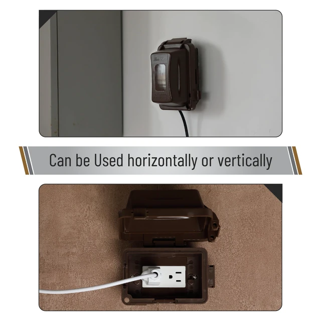 Alt view image 7 of 7 - Weatherproof Electrical Outlet Cover, 1-Gang, Brown Outdoor Outlet Cover Weatherproof, Outdoor Plug Cover, Outlet Cover Box