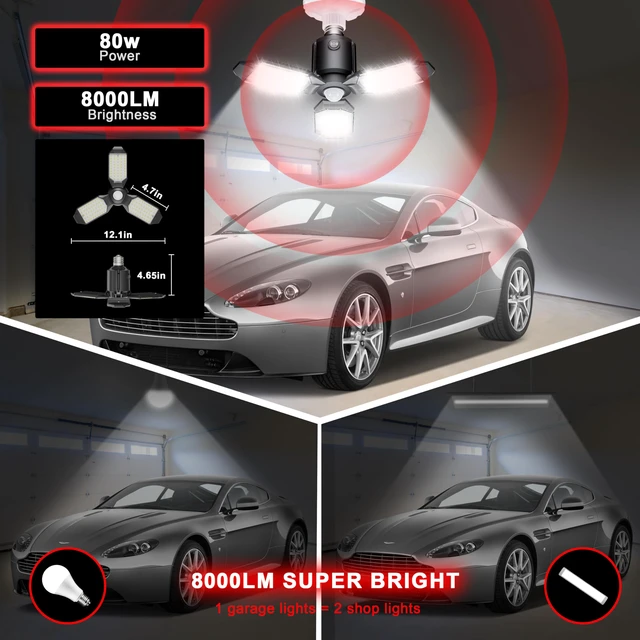 Alt view image 4 of 7 - Motion Sensor Garage Light Led 80W 8000LM 4Pack Garage Lights Ceiling Led, Motion Activated,Dusk to Dawn,Ultra Bright Shop Light Bulb,Screw in Lights for Barn,Basement