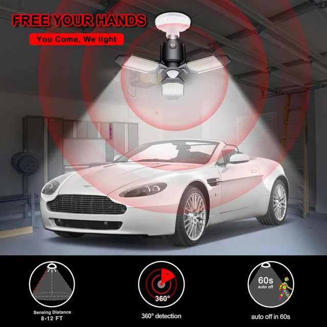 Alt view image 2 of 7 - Motion Sensor Garage Light Led 80W 8000LM 4Pack Garage Lights Ceiling Led, Motion Activated,Dusk to Dawn,Ultra Bright Shop Light Bulb,Screw in Lights for Barn,Basement