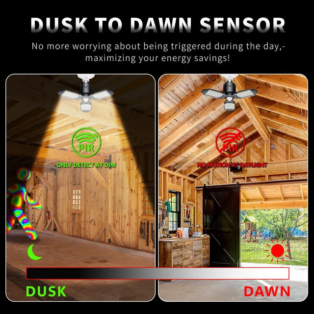 Alt view image 3 of 7 - Motion Sensor Garage Light Led 80W 8000LM 4Pack Garage Lights Ceiling Led, Motion Activated,Dusk to Dawn,Ultra Bright Shop Light Bulb,Screw in Lights for Barn,Basement
