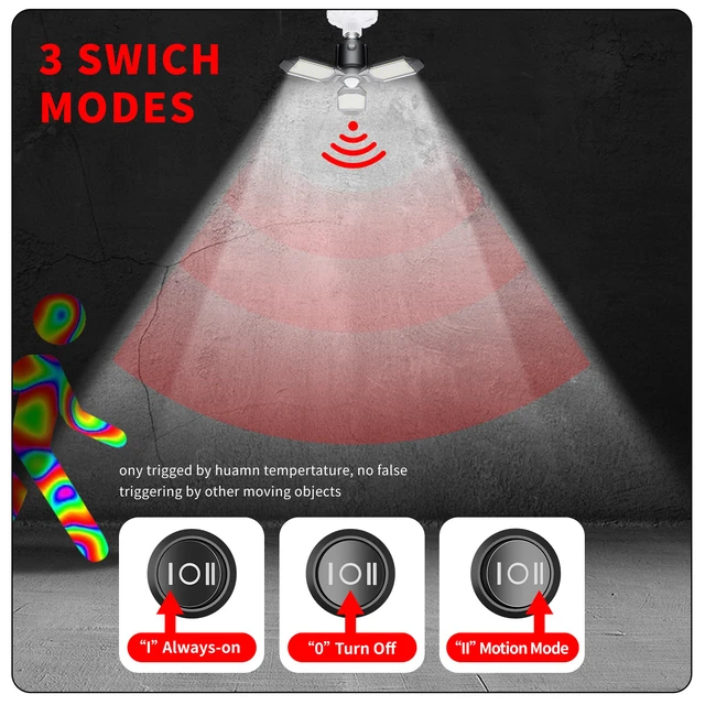 Alt view image 7 of 7 - Motion Sensor Garage Light Led 80W 8000LM 4Pack Garage Lights Ceiling Led, Motion Activated,Dusk to Dawn,Ultra Bright Shop Light Bulb,Screw in Lights for Barn,Basement