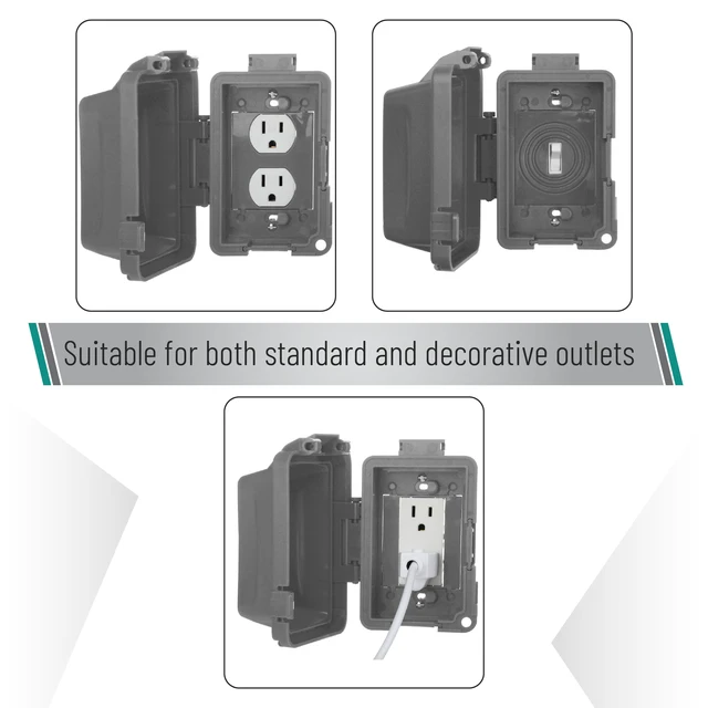 Alt view image 2 of 7 - Weatherproof Electrical Outlet Cover, 1-Gang, Gray Outdoor Outlet Cover Weatherproof Outlet Cover Box, Outdoor Plug Cover