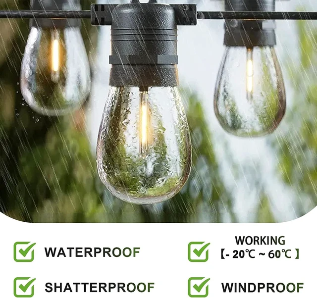 Alt view image 5 of 6 - 30-Pack S14 Outdoor String Light Bulbs for Patio Lights, 2200K, 1W Plastic Outdoor Indoor S14 String Bulbs for Decoration, 11W Equivalent, 120V, E26 Base Warm White Edison Bulbs Waterproof