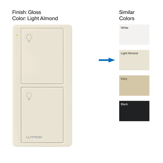 Alt view image 2 of 6 - Pico Remote for Caseta Smart Switch, 2-Button Control, On/Off Control, For Table Top or Wallmount Use, PJ2-2B-GLA-L01, Light Almond