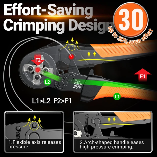 Alt view image 2 of 7 - Ferrule Crimping Tool Kit - AWG 28-5 (0.08-16mm²) Ferrule Crimper with 1520Pcs Single & Twin Ferrules Connectors, Self-Adjustable Ratchet Ferrule Terminals Crimping Tool