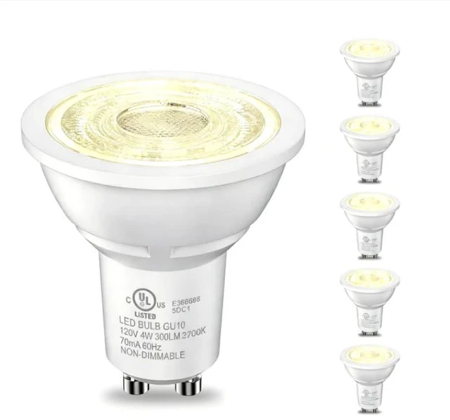 Main image of GU10 LED Bulbs, MR16 Track Light Bulbs, 4W 2700K Warm White, 6 Pack 35W Equivalent 300LM 2-Prong Replacement for Recessed Lighting, Living Rooms, Kitchens & Range Hoods, Non-Dimmable