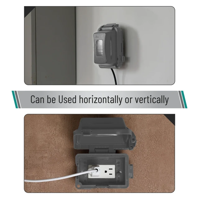 Alt view image 7 of 7 - Weatherproof Electrical Outlet Cover, 1-Gang, Gray Outdoor Outlet Cover Weatherproof Outlet Cover Box, Outdoor Plug Cover