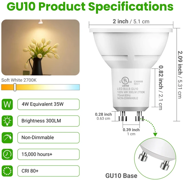 Alt view image 2 of 6 - GU10 LED Bulbs, MR16 Track Light Bulbs, 4W 2700K Warm White, 6 Pack 35W Equivalent 300LM 2-Prong Replacement for Recessed Lighting, Living Rooms, Kitchens & Range Hoods, Non-Dimmable