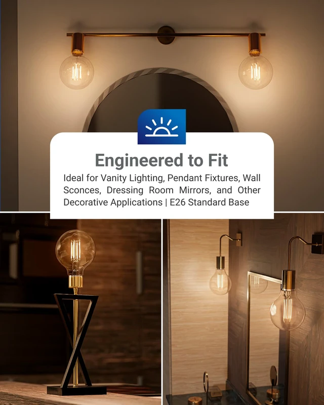 Alt view image 4 of 7 - 10 Pack G25 LED Light Bulb, Globe, E26, 5W=60W, 2700K Soft White 500LM, CRI80, Dimmable, Edison Vintage Filament, Medium Base, Lamp, Pendant, Chandelier, Indoor/Outdoor Lighting, Wet Rated