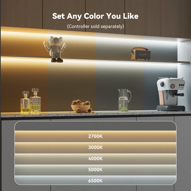 Alt view image 2 of 7 - COB LED Strip Light CCT Tunable White IP65 Waterproof,CRI90+ 24ft/7.5m 2700K-6500K Dimmable 24V LED Tape Light,for Under Cabinet Bedroom Kitchen DIY Lighting(Adapter&Controller NOT Included)