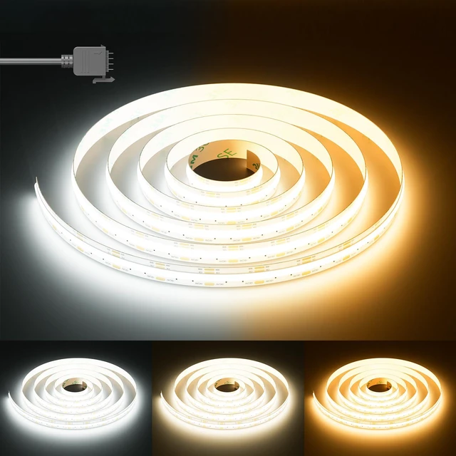 Main image of COB LED Strip Light White CCT Tunable 6400LEDs,CRI90+ 32.8ft/10m Dimmable 2700K-6500K 24V LED Tape Light,for Under Cabinet Bedroom Kitchen TV Mirror DIY Lighting(Adapter & Dimmer NOT Included)