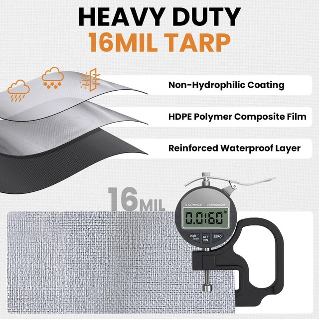 Alt view image 3 of 7 - 16 Mil 10x20 FT Heavy Duty Waterproof Tarps for Outdoor, Silver Heavy Duty Tarps with Reinforced Edges & Rustproof Grommets, Waterproof Cover for Roof, Tent, Camping, Pool, Car