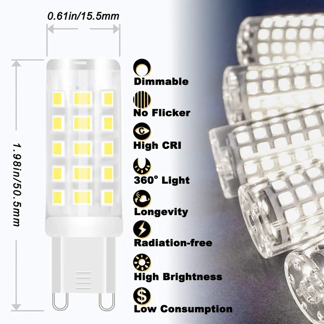 Alt view image 2 of 6 - G9 Led Bulbs Dimmable 3W, 20W 25W 30W Halogen Equival,6000K Daylight White AC120V T4 Clear G9 Bi-pin Led Bulbs for Chandelier Pendant Wall Home Lighting,300LM,360Deg,10Pack