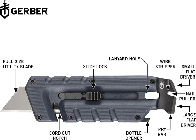 Alt view image 3 of 7 - Prybrid EDC Pocket Knife Multitool 8-in-1 Box Cutter, Mustard Retractable utility box cutter blade, built-in pry bar, compact EDC multitool, everyday carry knife