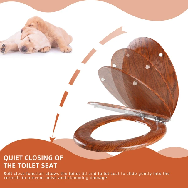 Alt view image 2 of 7 - Slow Close Wood Toilet Seat, Quick-Release (Elongated, Brownish Yellow) Elongated Toilet Seat with Quietly Close, Easy to Install also Easy to Clean