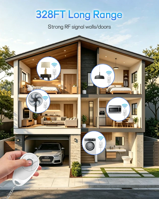 Alt view image 4 of 7 - Remote Control Outlet,2 Wireless Light Switches and 2 Outlet Plugs,Remote Outlets Switch,No Wiring Needed,500ft Range Coverage,15A/1500W for Lamps,Fans,TV,FCC Certified, White
