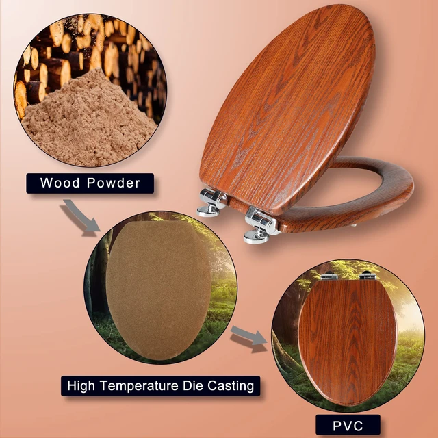 Alt view image 5 of 7 - Slow Close Wood Toilet Seat, Quick-Release (Elongated, Brownish Yellow) Elongated Toilet Seat with Quietly Close, Easy to Install also Easy to Clean