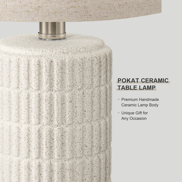Alt view image 2 of 7 - 21'' Stone-Like Table Lamp with Gift Box, Frosted White for Bedroom Farmhouse Bedside Lamps for Nightstands, Rugged Textured Ceramic, Ideal Gift, Home Decor for Living Room, Hallways, Entryways