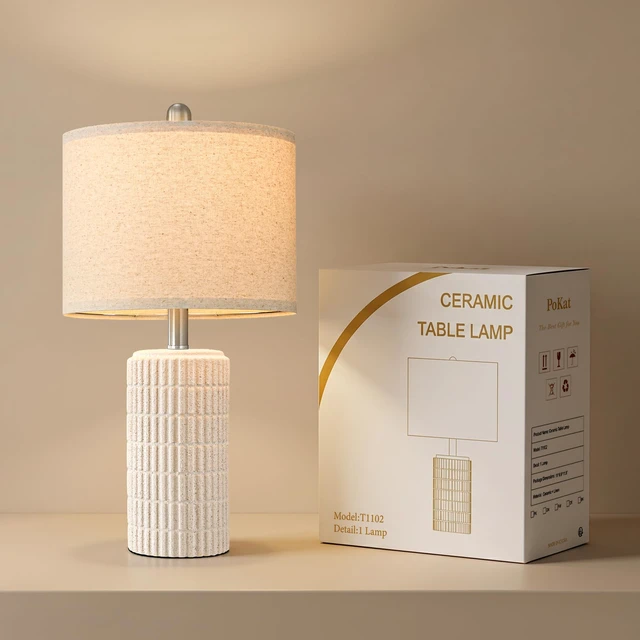 Alt view image 3 of 7 - 21'' Stone-Like Table Lamp with Gift Box, Frosted White for Bedroom Farmhouse Bedside Lamps for Nightstands, Rugged Textured Ceramic, Ideal Gift, Home Decor for Living Room, Hallways, Entryways