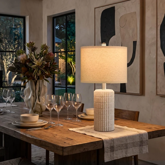 Alt view image 5 of 7 - 21'' Stone-Like Table Lamp with Gift Box, Frosted White for Bedroom Farmhouse Bedside Lamps for Nightstands, Rugged Textured Ceramic, Ideal Gift, Home Decor for Living Room, Hallways, Entryways