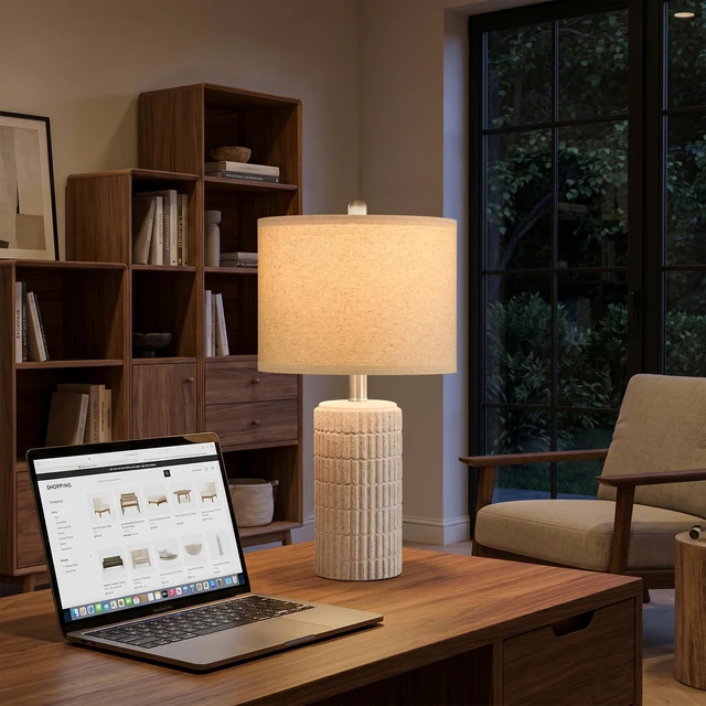 Alt view image 4 of 7 - 21'' Stone-Like Table Lamp with Gift Box, Frosted White for Bedroom Farmhouse Bedside Lamps for Nightstands, Rugged Textured Ceramic, Ideal Gift, Home Decor for Living Room, Hallways, Entryways