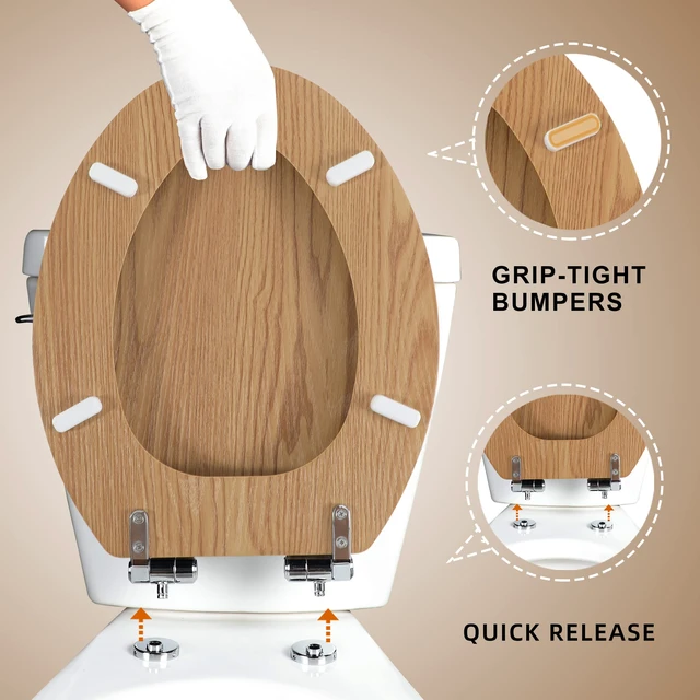 Alt view image 4 of 7 - Slow Close Wood Toilet Seat, Quick-Release (Elongated, Original style) Elongated Toilet Seat with Quietly Close, Easy to Install also Easy to Clean