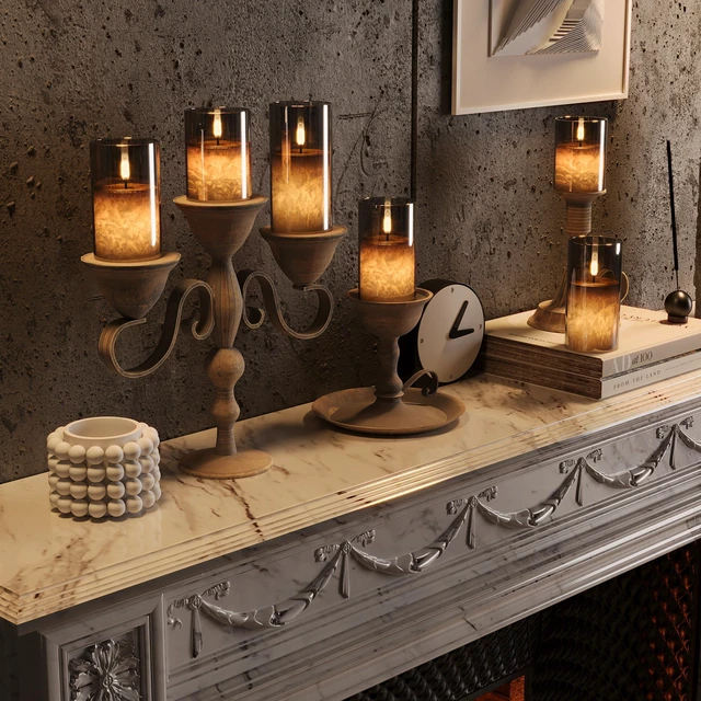 Alt view image 4 of 7 - Battery Operated Flameless Candles with Remote & Timer, Grey Glass 3Pack Real Wax Crystal Texture, D3×H4/5/6", 2/4/6/8H Timer, Dimming, Flickering Realistic LED Candles for Wedding Table Decor