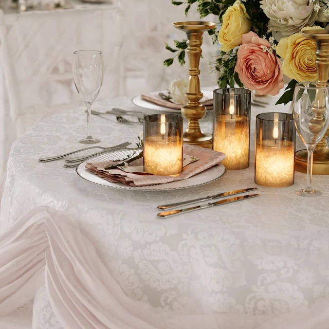 Alt view image 6 of 7 - Battery Operated Flameless Candles with Remote & Timer, Grey Glass 3Pack Real Wax Crystal Texture, D3×H4/5/6", 2/4/6/8H Timer, Dimming, Flickering Realistic LED Candles for Wedding Table Decor