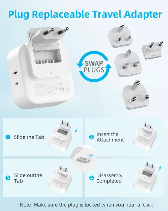 Alt view image 5 of 7 - European Travel Plug Adapter Set, 8-in-1 Travel Adapter with 4 Outlets Universal Travel Adapter, Type C/G/D/M Detachable Plugs, 4 USB Ports (2 USB C), US to UK/EU/South Africa