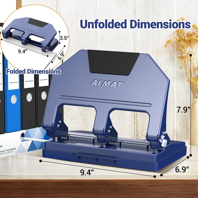 Alt view image 7 of 7 - 3 Hole Punch Heavy Duty, 9/32" Hole Diameter, 50-Sheet 3 Hole Puncher for Binder, 50% Reduced Effort, Metal Three Hole Punch w/ 10,000+ Uses, Bulit-in S.S. Paper Guide, Large Chip Tray, HPX5
