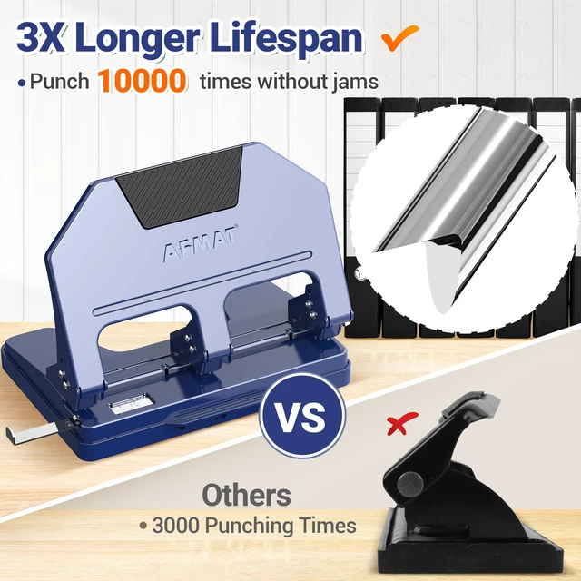 Alt view image 4 of 7 - 3 Hole Punch Heavy Duty, 9/32" Hole Diameter, 50-Sheet 3 Hole Puncher for Binder, 50% Reduced Effort, Metal Three Hole Punch w/ 10,000+ Uses, Bulit-in S.S. Paper Guide, Large Chip Tray, HPX5