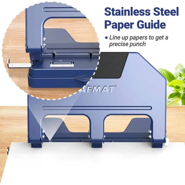 Alt view image 5 of 7 - 3 Hole Punch Heavy Duty, 9/32" Hole Diameter, 50-Sheet 3 Hole Puncher for Binder, 50% Reduced Effort, Metal Three Hole Punch w/ 10,000+ Uses, Bulit-in S.S. Paper Guide, Large Chip Tray, HPX5