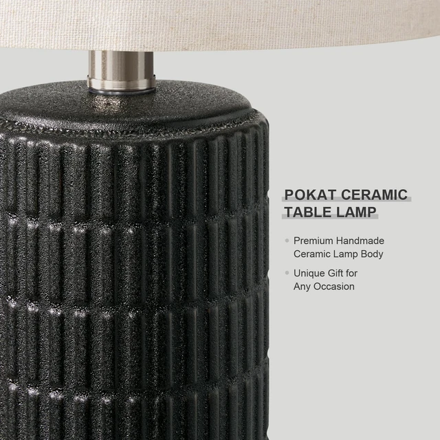 Alt view image 3 of 7 - 21'' Black Table Lamp with Gift Box, Small for Bedroom, Stone-Like Farmhouse Bedside Lamp for Nightstands, Matte-Textured Ceramic Design, Ideal Gift, Modern Home Decor for Living Room Hallway