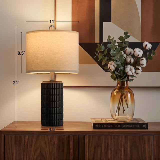 Alt view image 4 of 7 - 21'' Black Table Lamp with Gift Box, Small for Bedroom, Stone-Like Farmhouse Bedside Lamp for Nightstands, Matte-Textured Ceramic Design, Ideal Gift, Modern Home Decor for Living Room Hallway