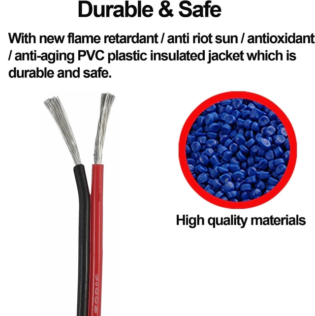 Alt view image 4 of 7 - 18 AWG 2-Conductor Tinned Copper PVC Wire, Red/Black, 66 ft Hookup Stranded Wire, LED Strips Extension Wire, 12V/24V DC Cable, Low Voltage Wires
