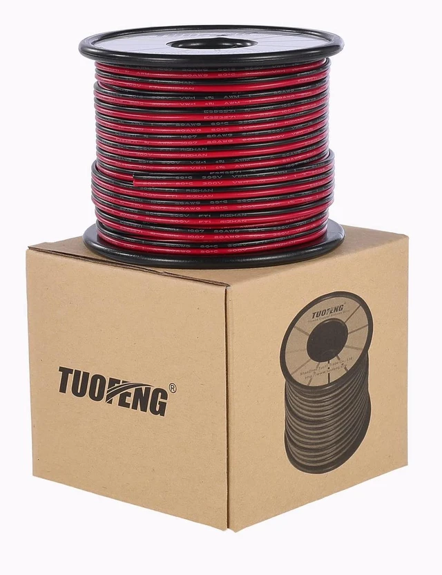 Main image of 18 AWG 2-Conductor Tinned Copper PVC Wire, Red/Black, 66 ft Hookup Stranded Wire, LED Strips Extension Wire, 12V/24V DC Cable, Low Voltage Wires