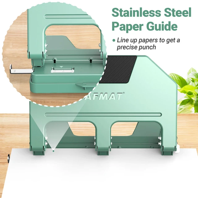 Alt view image 5 of 7 - 3 Hole Punch Heavy Duty, 9/32" Hole Diameter, 50-Sheet 3 Hole Puncher for Binder, 50% Reduced Effort, Metal Three Hole Punch w/ 10,000+ Uses, Bulit-in S.S. Paper Guide, Large Chip Tray, HPX5