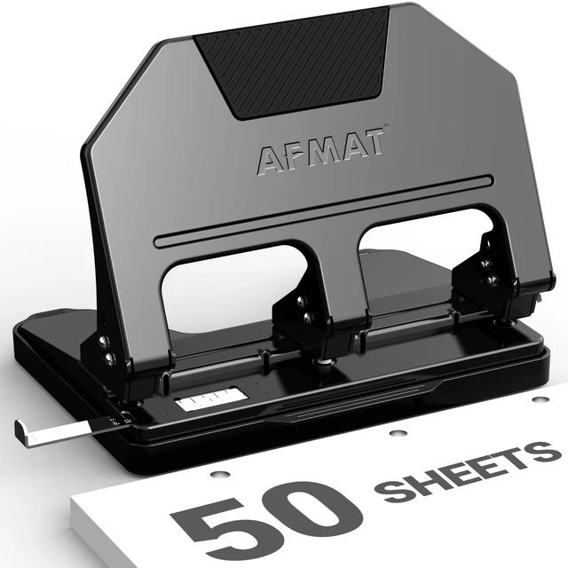 Main image of 3 Hole Punch Heavy Duty, 9/32" Hole Diameter, 50-Sheet 3 Hole Puncher for Binder, 50% Reduced Effort, Metal Three Hole Punch w/ 10,000+ Uses, Bulit-in S.S. Paper Guide, Large Chip Tray, HPX5
