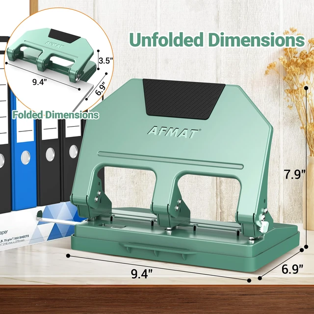 Alt view image 7 of 7 - 3 Hole Punch Heavy Duty, 9/32" Hole Diameter, 50-Sheet 3 Hole Puncher for Binder, 50% Reduced Effort, Metal Three Hole Punch w/ 10,000+ Uses, Bulit-in S.S. Paper Guide, Large Chip Tray, HPX5