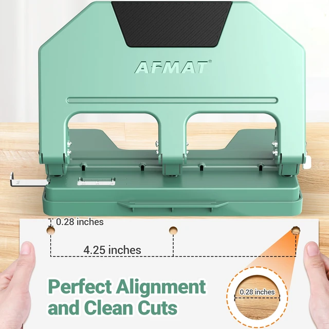 Alt view image 6 of 7 - 3 Hole Punch Heavy Duty, 9/32" Hole Diameter, 50-Sheet 3 Hole Puncher for Binder, 50% Reduced Effort, Metal Three Hole Punch w/ 10,000+ Uses, Bulit-in S.S. Paper Guide, Large Chip Tray, HPX5